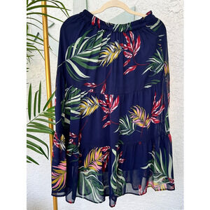 Japna Navy Tropical Print Mini Skirt